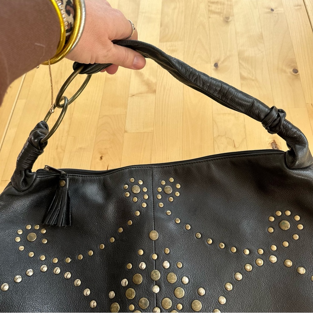Wilson’s Leather Bohemian Chic Boho Metal Studded Sling Black Embellished Bag - Picture 4 of 10